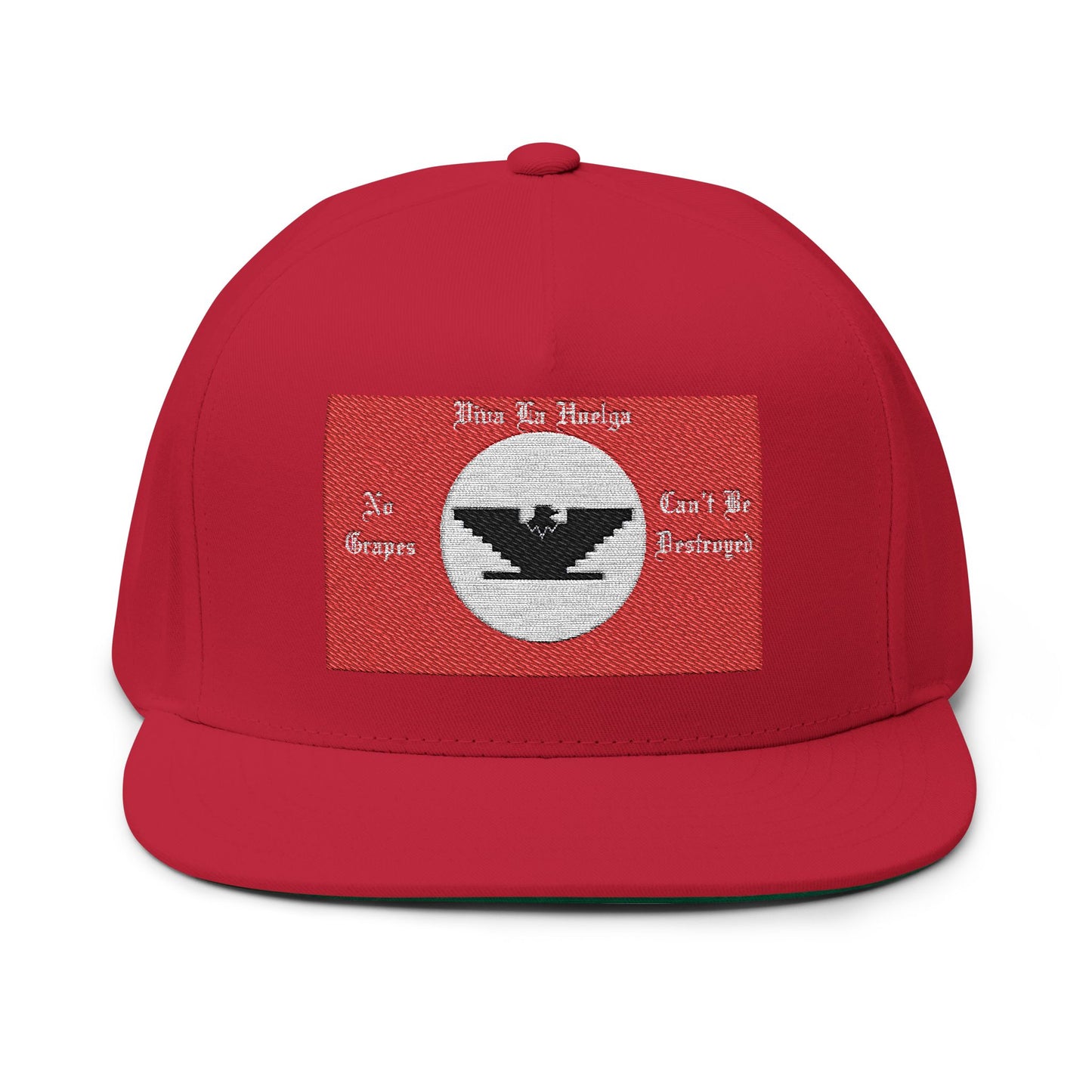 Flat Bill Cap with Embroidered Vintage Flag Design