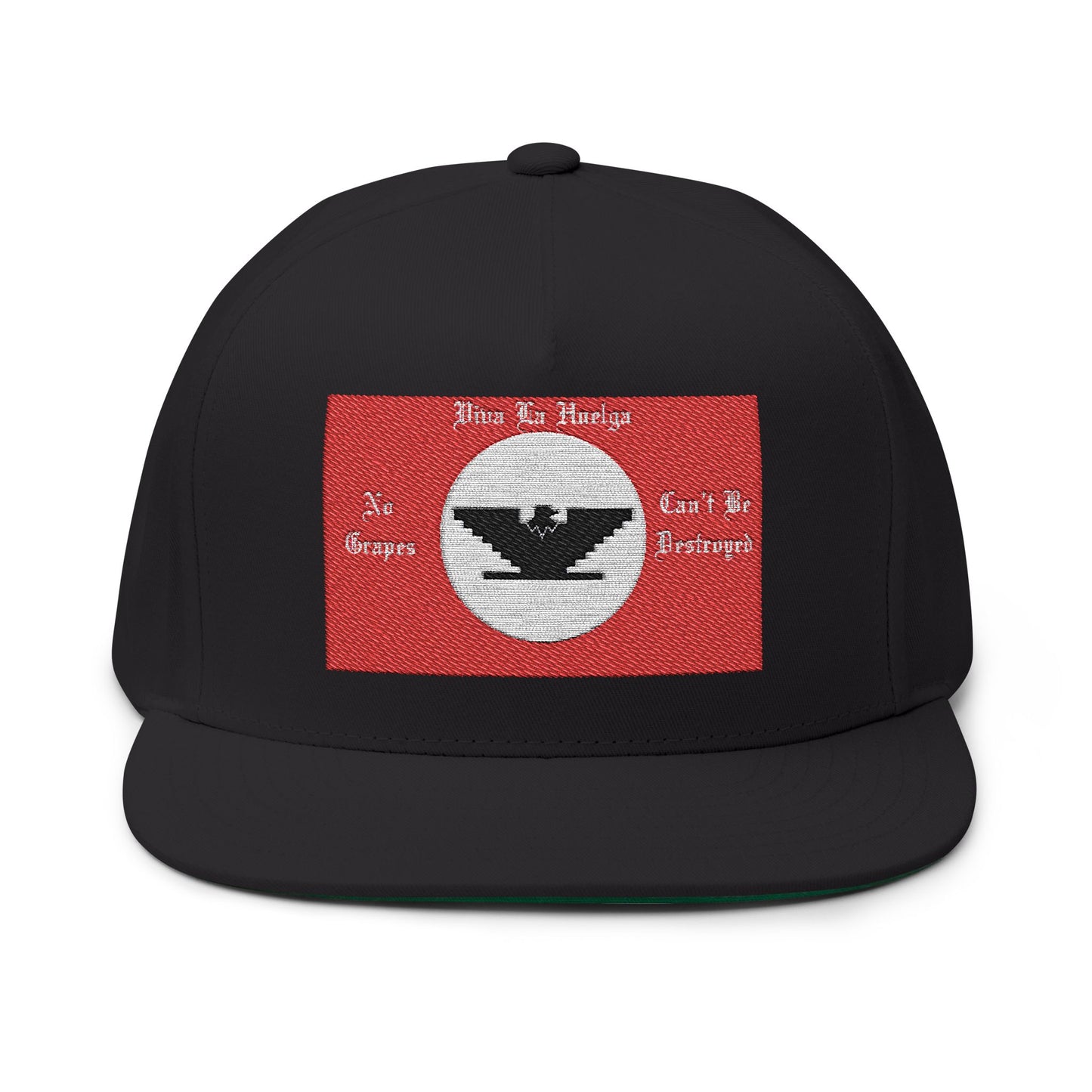 Flat Bill Cap with Embroidered Vintage Flag Design