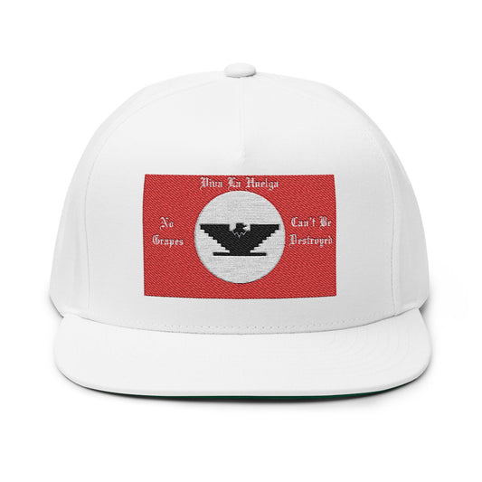 Flat Bill Cap with Embroidered Vintage Flag Design