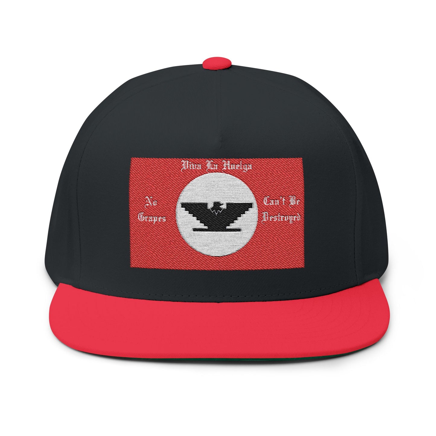 Flat Bill Cap with Embroidered Vintage Flag Design